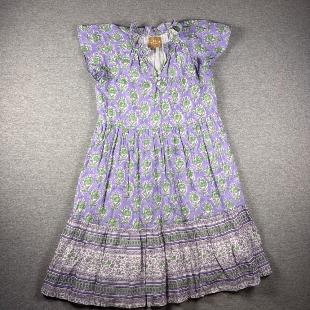 Clara the Label Dress Women XS Purple Floral Block Print Cotton Tiered Mini Boho